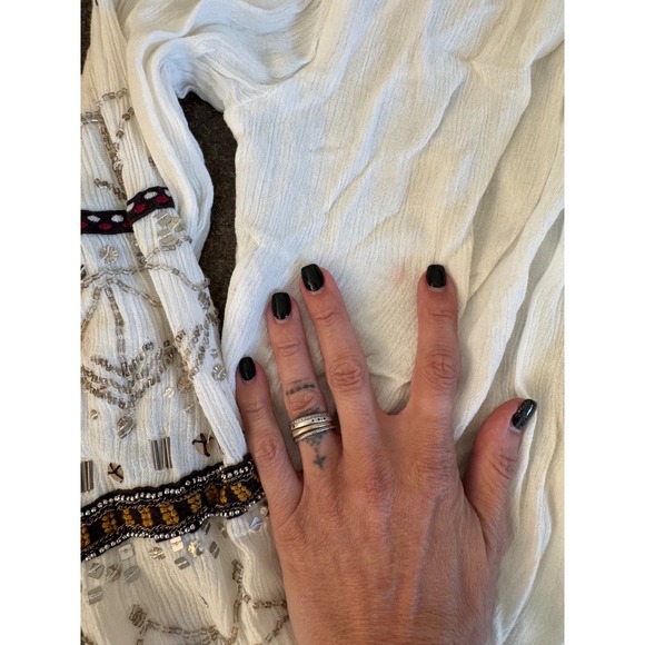 Embroidered Boho Blouse Cold Shoulder Top Beaded Festival Party Free People - Picture 7 of 9